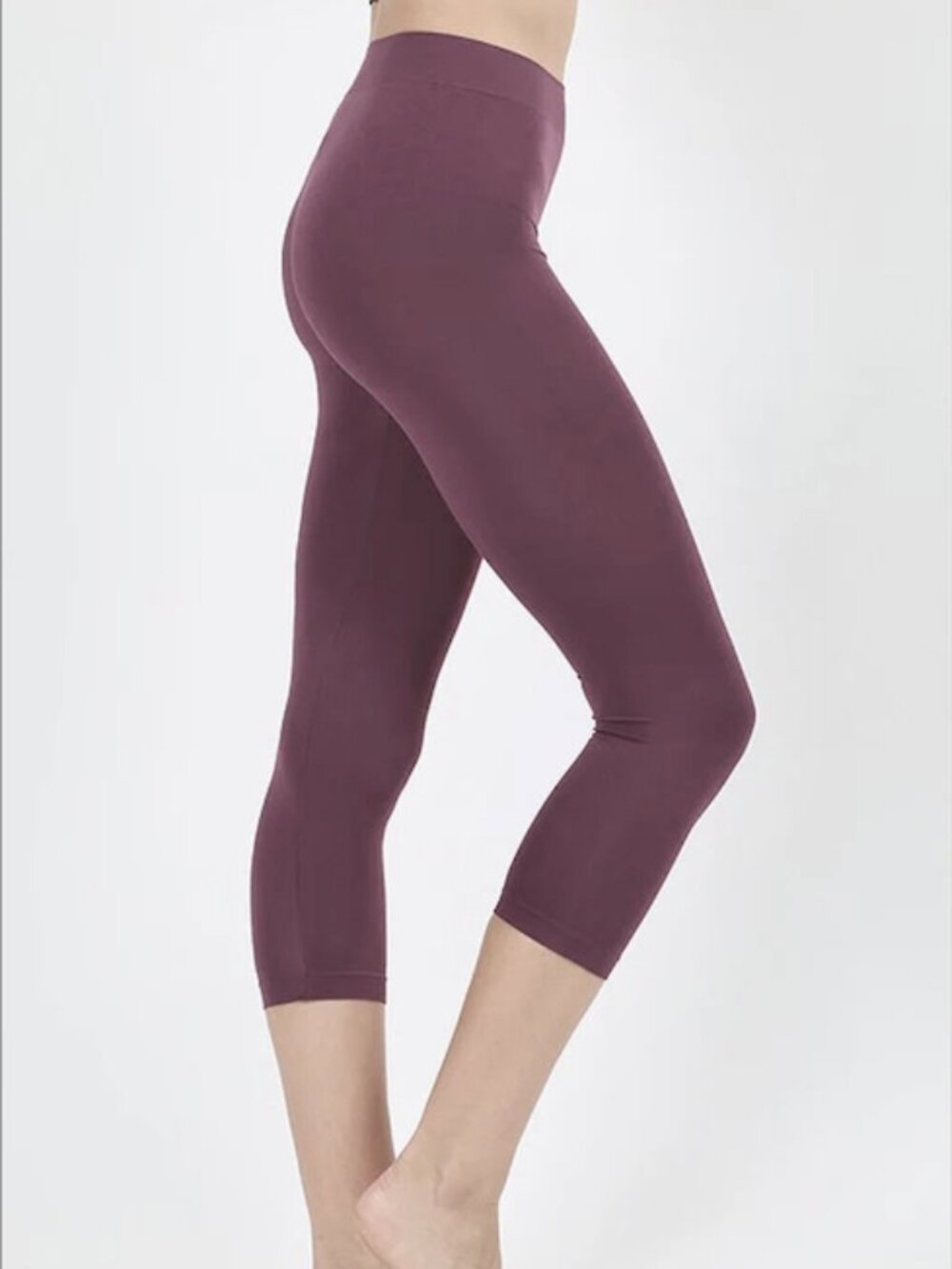 NEW Women's Cotton Capri Leggings- Eggplant (Purple)- Size Small